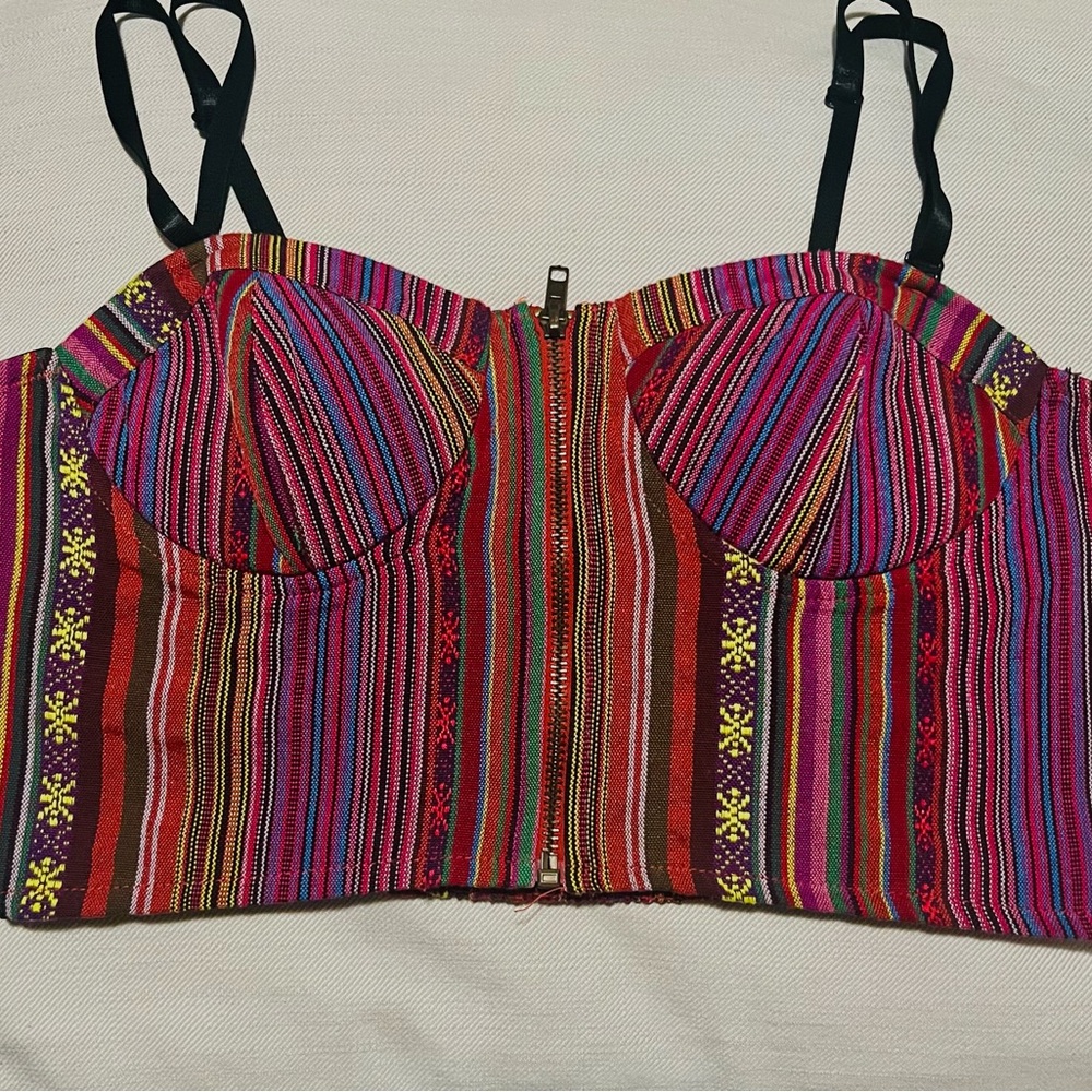 Forever21 Red Purple (Multicolor) Bustier Crop Top with Zipper & Removable traps